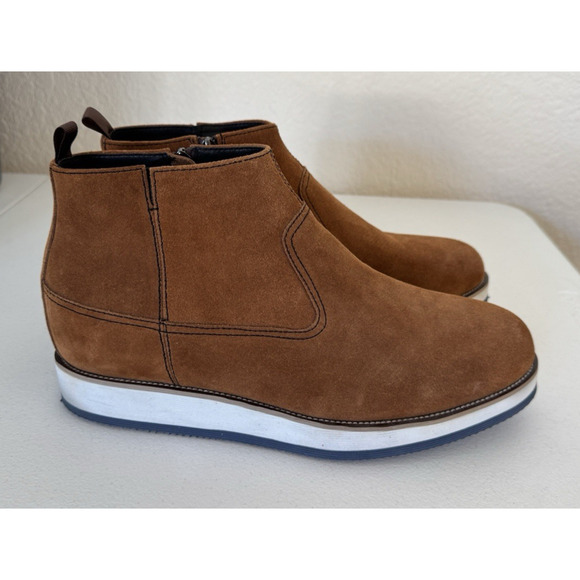 CALTO Mens 10 Invisible Height Increasing Elevator Shoes Nubuck Leather Boots
